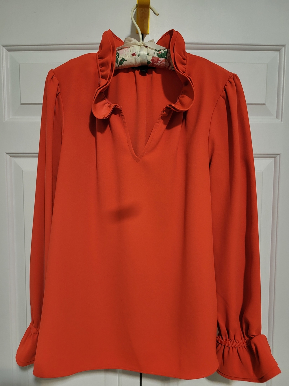J. Crew Ruffle V-Neck Long Sleeve Blouse in Bright Orange